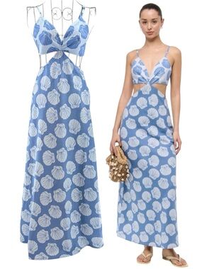 strapless open back dress Mint Floral Pleated Maxi Dress With Cut Out main image 0